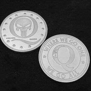 Q Anon Punisher Where We Go One, We Go All Silver Plated Trump Coin LMT EDITION